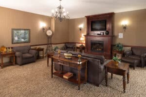 Sitting area with fireplace at the Villages of Jackson Creek