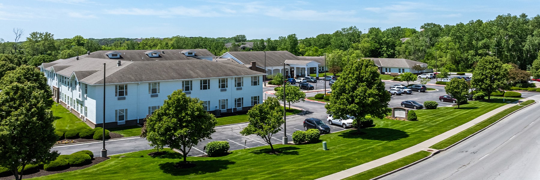 Drone view of the entire campus at the Villages of Jackson Creek